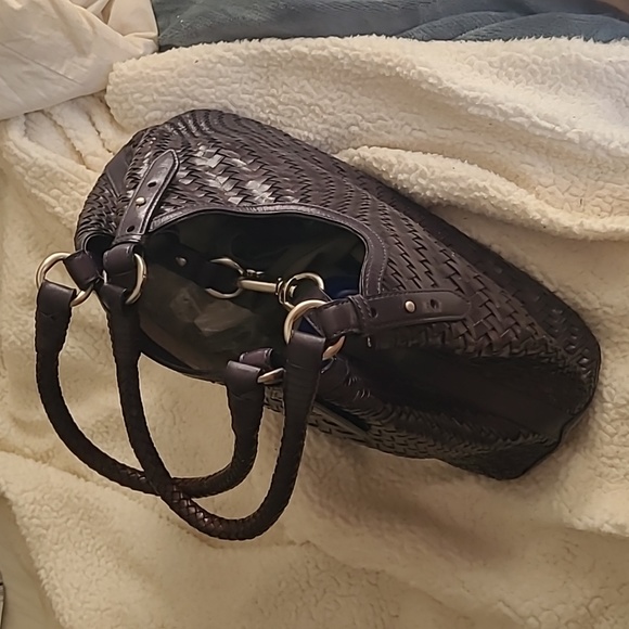 Cole Haan Genevieve Woven Triangle Plum
Leather Boho Chic Tote Satchel - Picture 2 of 16